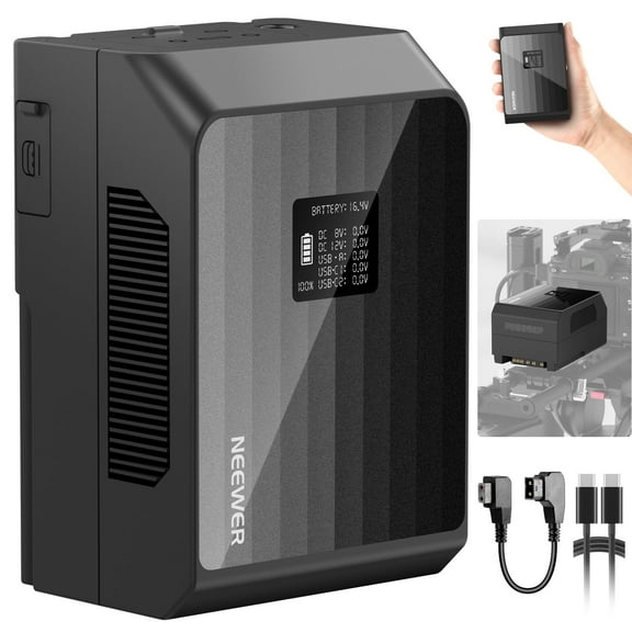 Neewer 99Wh V Mount Battery with 100W PD, 6800mAh, Dual USB-C/A/DC, OLED - Fits SmallRig BMPCC 4K/6K, Camcorders