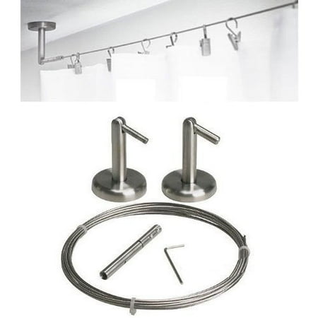165 Curtain Rod Curtain Wire Rod Set Stainless Steel, Multi-purpose, 16.5' Wire, 2 Mounting Pieces, Complete set with hardware and curtain wire; ready to mount.., By QQOUTLET WirePro ()