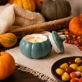 thumbnail image 5 of Halloween Cute Ceramic Pumpkin Candle Holder Decor with Lid, Heavy Duty Sturdy Vivid Color Pumpkin Shaped Storage Container for Fall Mantel Home Office Holiday Candy Vanity Table Decor (No Candles), 5 of 6
