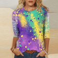 thumbnail image 2 of Penkiiy T-shirt Décontracté à Col Rond Manches 3/4 Mode Mardi Gras pour Femmes m Multicolore, 2 of 5
