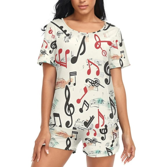 joogoo Women's Pajama Set Musical Note Short Sleepwear Loungewear with Pockets M