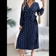 thumbnail image 4 of Vestido Plisado de Larga con Cuello en V y Lunares para Mujer, Informal, Holgado y con Cinturón Azul Marino M, 4 of 10
