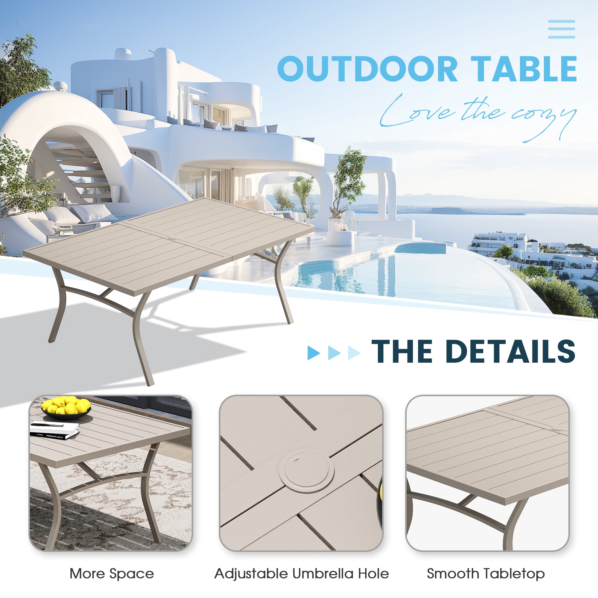 DIFY 9PCS Patio Dining Furniture Set, 71" Rectangular Metal Table, 8 Swivel Textilene Chairs