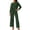 Green, variant on Womens Casual Two Piece Matching Outfit Soft Knit Contrast Trim Sleeve Top & Structured Straight-Leg Split Hem Pants Daily Street Outfits, Size (S-XL)