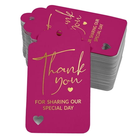 Inkdotpot Pack Of 100 Real Gold Foil Paper Tags ThankYou For Sharing Our Special Day Bridal Shower-Baby Shower-Retirement-Wedding-Birthday Favor Hang Tags