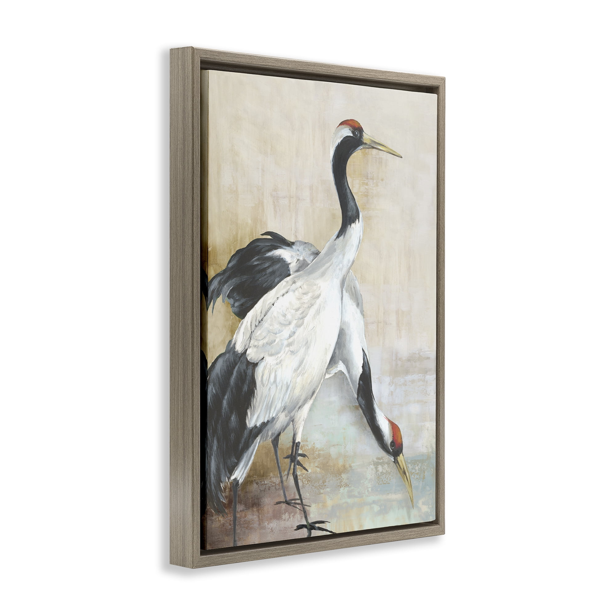 Stupell Industries Crane Duo at Riverside Animals Painting Brown Floater Framed Canvas Art Print Wall Art, 21 x 31