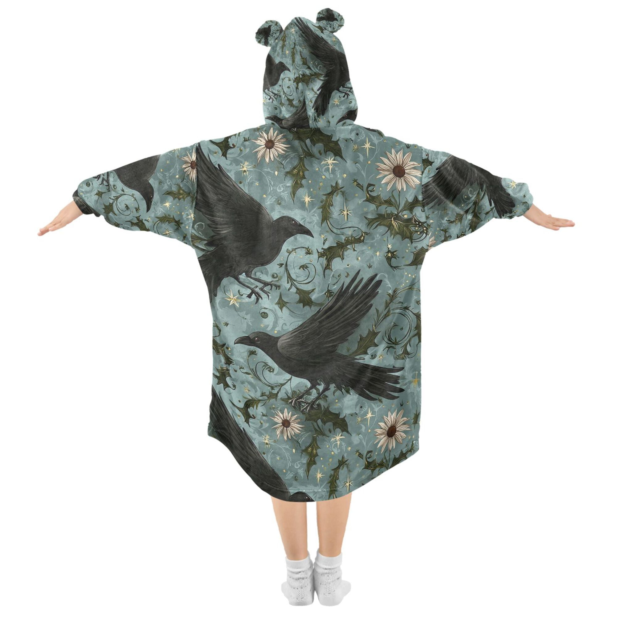 FORMRS Wearable Blanket Hoodie with Sleeves for Kids Cozy Flannel Sweatshirt, Mystic Crows Pattern