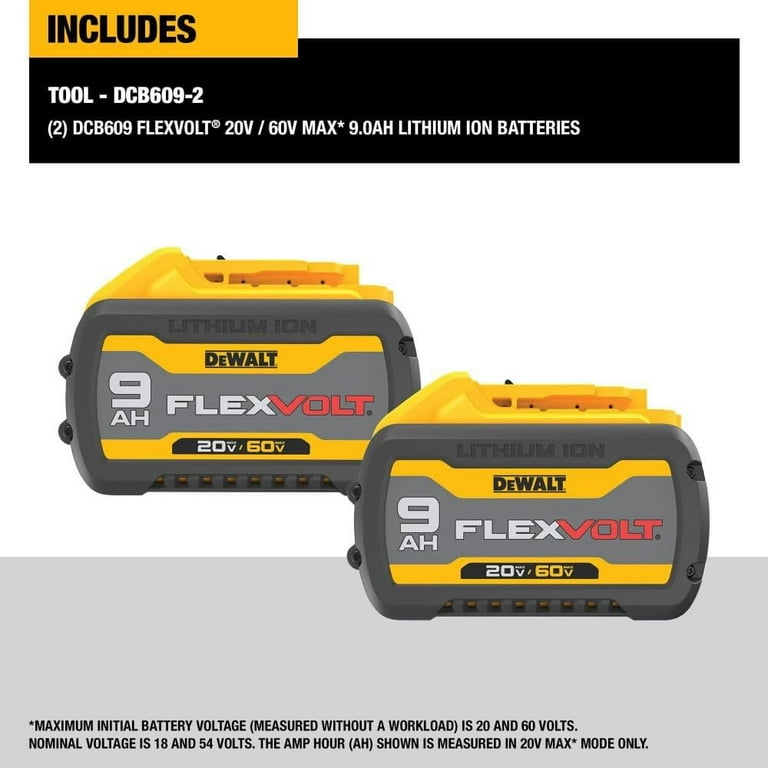 DEWALT FLEXVOLT 20V/60V MAX Lithium-Ion Battery, Two Pack