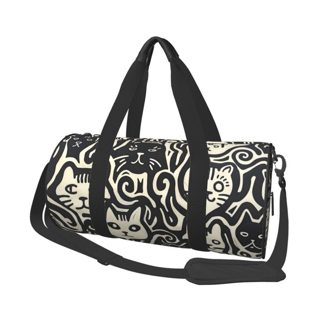 Balery Abstract Cat Faces Pattern Bolsa de Gimnasio para Mujeres y Hombres, Bolsa de Viaje Impermeable, Bolsa de Fin de Semana con Compartimento para Zapatos y Bolsillo Húmedo