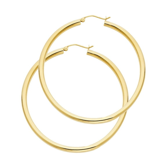 Plain Tube Hoop Earrings Solid 14k Yellow Gold Round Polished Finish French Lock Genuine 45 x 3 mm