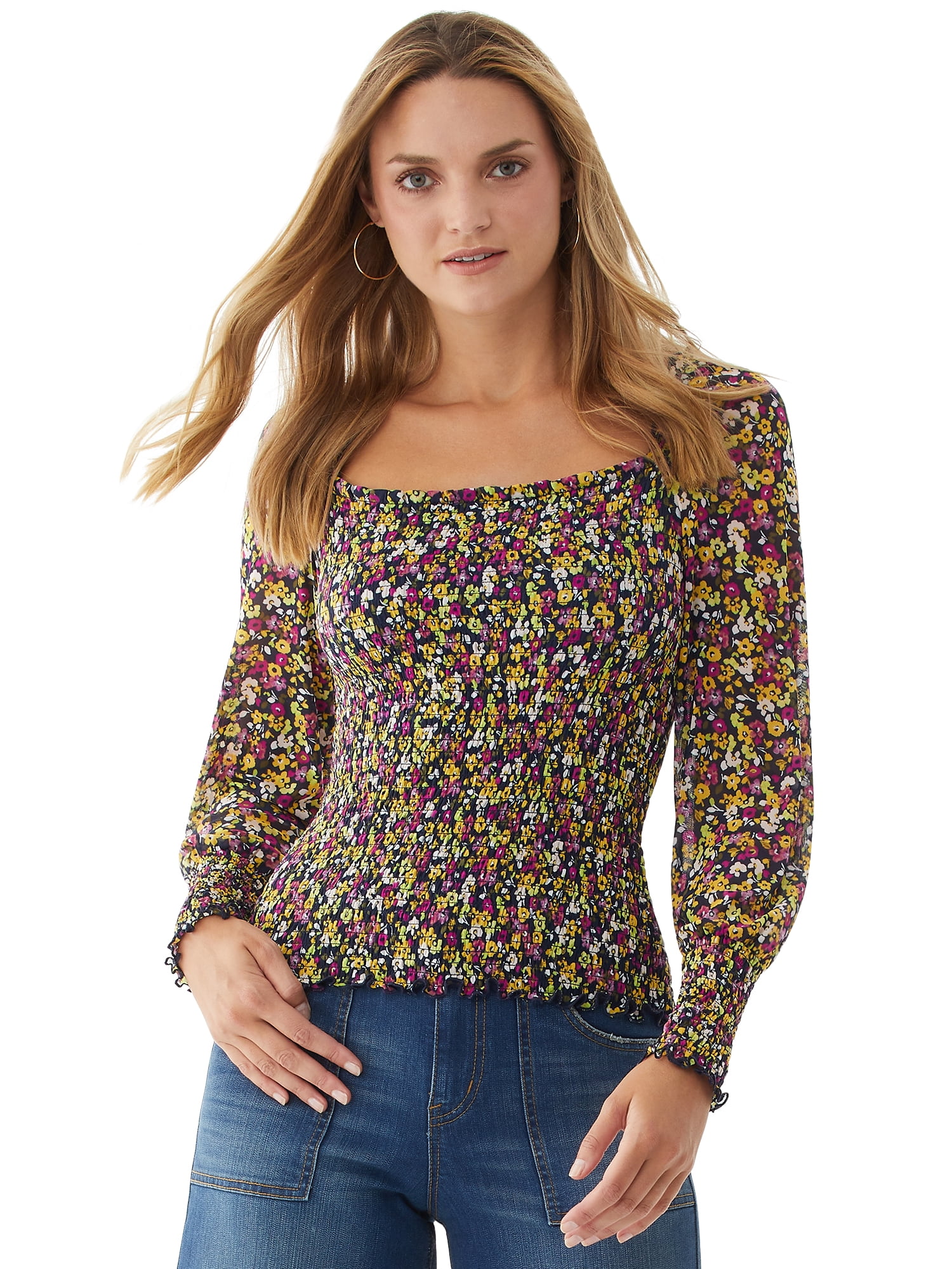 square neck smocked top