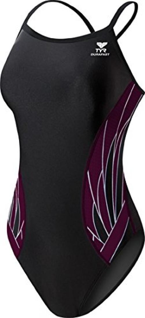 TYR SPORT Women's Phoenix Splice Diamondfit Swimsuit (Black/Burgundy, 30)