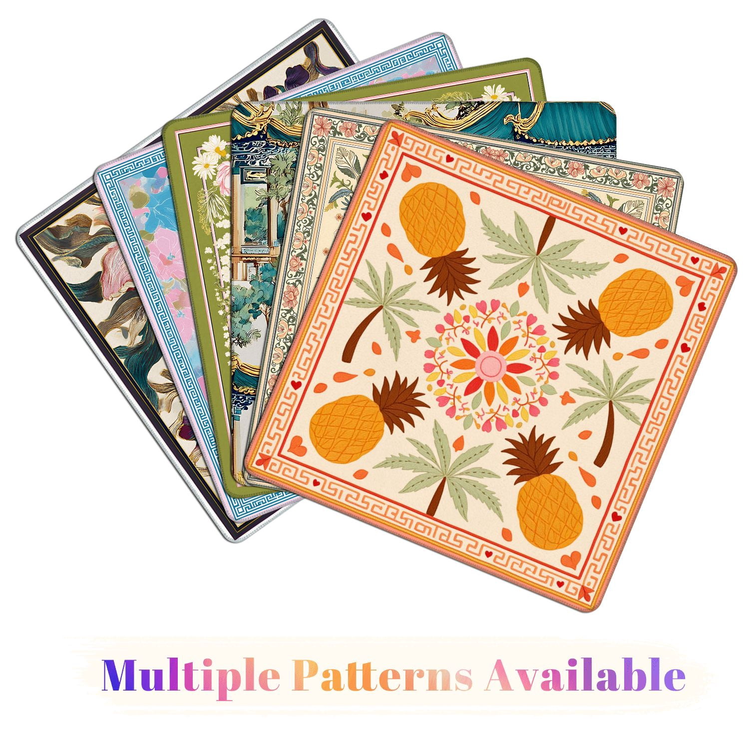 Mahjong Mat 31.5" x 31.5" Tropical Pineapple Palm Leaf Vibrant Floral Mandala Design Non-Slip Noise Reduction American Mahjong Tiles Table Cover for Dominoes Poker Card Board Games Gift