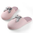thumbnail image 3 of Women’s Waffle-Stripes & Bow Indoor Slippers – Plush Fleece Lined Slip-On House Shoes with Non-Slip Weather-Resistant Outsole, 3 of 7