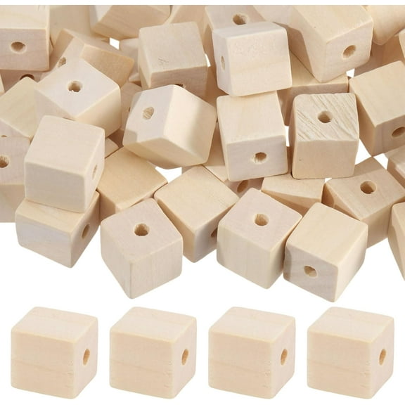 200 Pcs 6 inches Wood Cubes with Holes Wooden Cube Beads Square Spacer Beads Unfinished Wood Craft for Painting DIY Craft Projects Decorations 1set