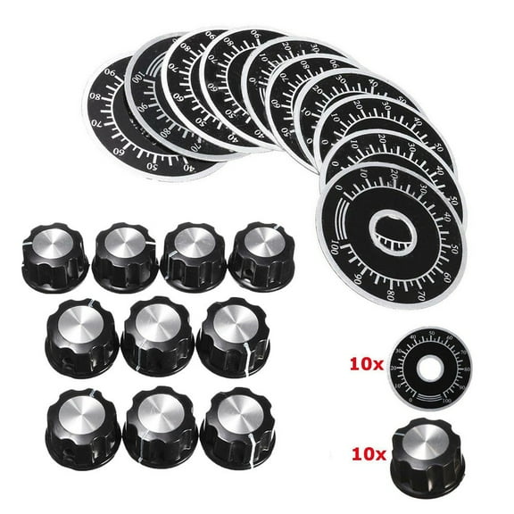 10 Pcs Rotary Potentiometer Knobs with 10 Pcs Counting Dial 0 - 100 Scale
