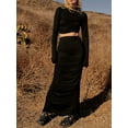 thumbnail image 3 of Arvbitana Women Skirt Sets Solid Color Long Sleeve Backless Tops and Elastic Waist Slit Long Skirt 2Pcs Fall Outfits Streetwear, 3 of 6