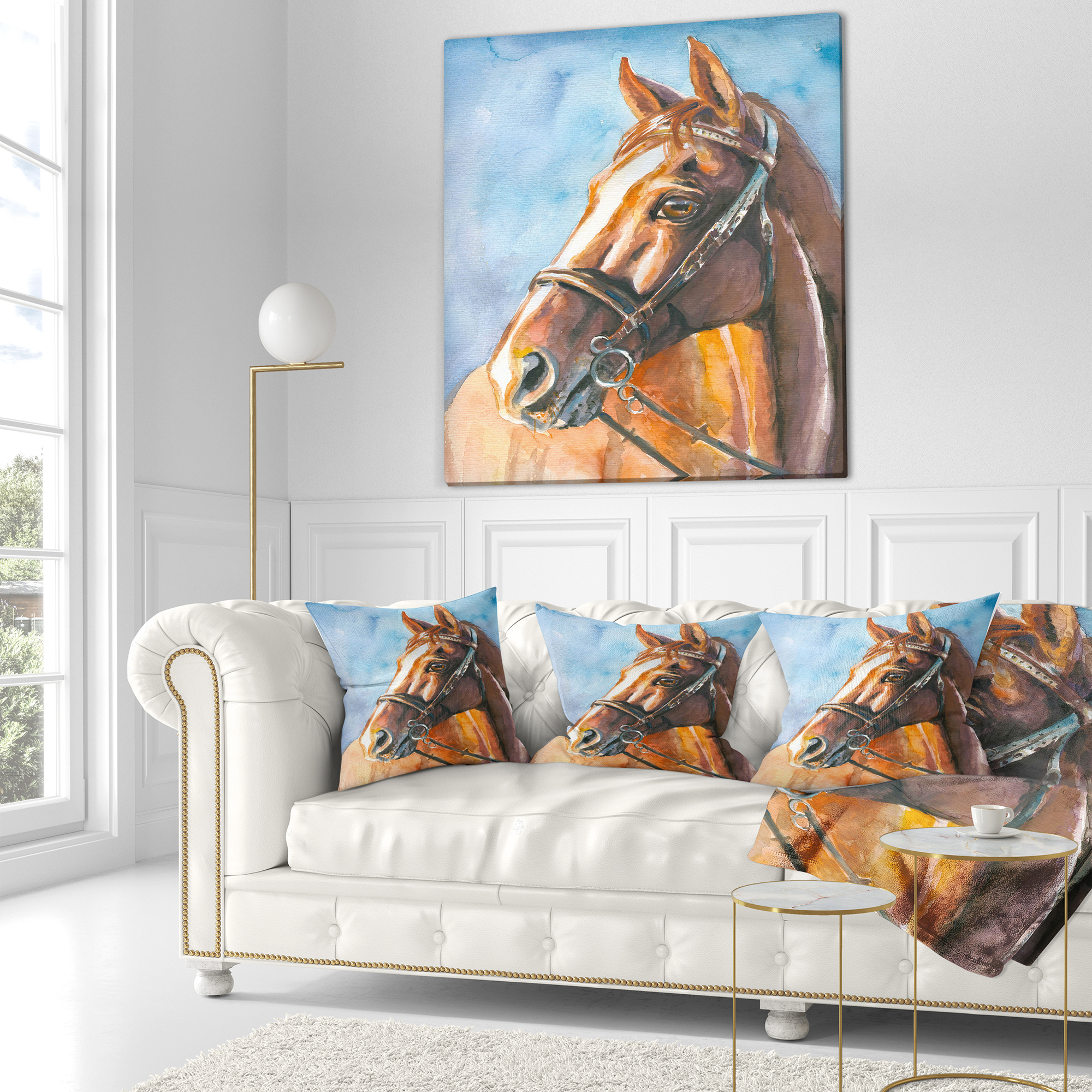 Designart Brown Horse with Bridle - Abstract Throw Pillow - 18x18