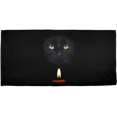 Halloween Black Cat By Candle Light All Over Bath Towel
