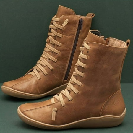 

Gubotare Work Boots for Women Women s Ankle Bootie Heeled Round Toe Zipper Boot (Brown 6.5)