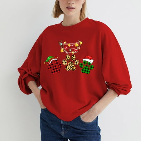 

jsaierl Oversized Sweatshirt for Women Christmas Printed Sweatshirt Plus Size Crewneck Long Sleeve Workout Tops for Women Tunic Pullover for Teen Girls