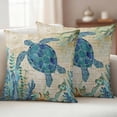 thumbnail image 2 of Teal Sea Turtle Coastal Outdoor Pillow Covers 18x18 Set of 2,Waterproof Patio Throw Pillowcase Protectors,Vintage Summer Beach Seaweed Decorative Pillow Shams Cushion Covers for Seat Bed Couch Sofa, 2 of 8
