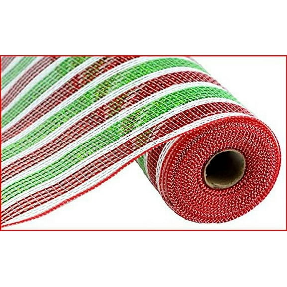 Laser Stripe Deco Poly Mesh, 10.5 Inches x 10 Yards (Red, Lime, White)