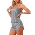 thumbnail image 4 of Conjuntos de pijamas de satén para mujeres INSPIRE CHIC, top de tirantes con pantalones cortos, 2 piezas, ropa de dormir, conjunto de pijama de seda, gris, 4 of 5
