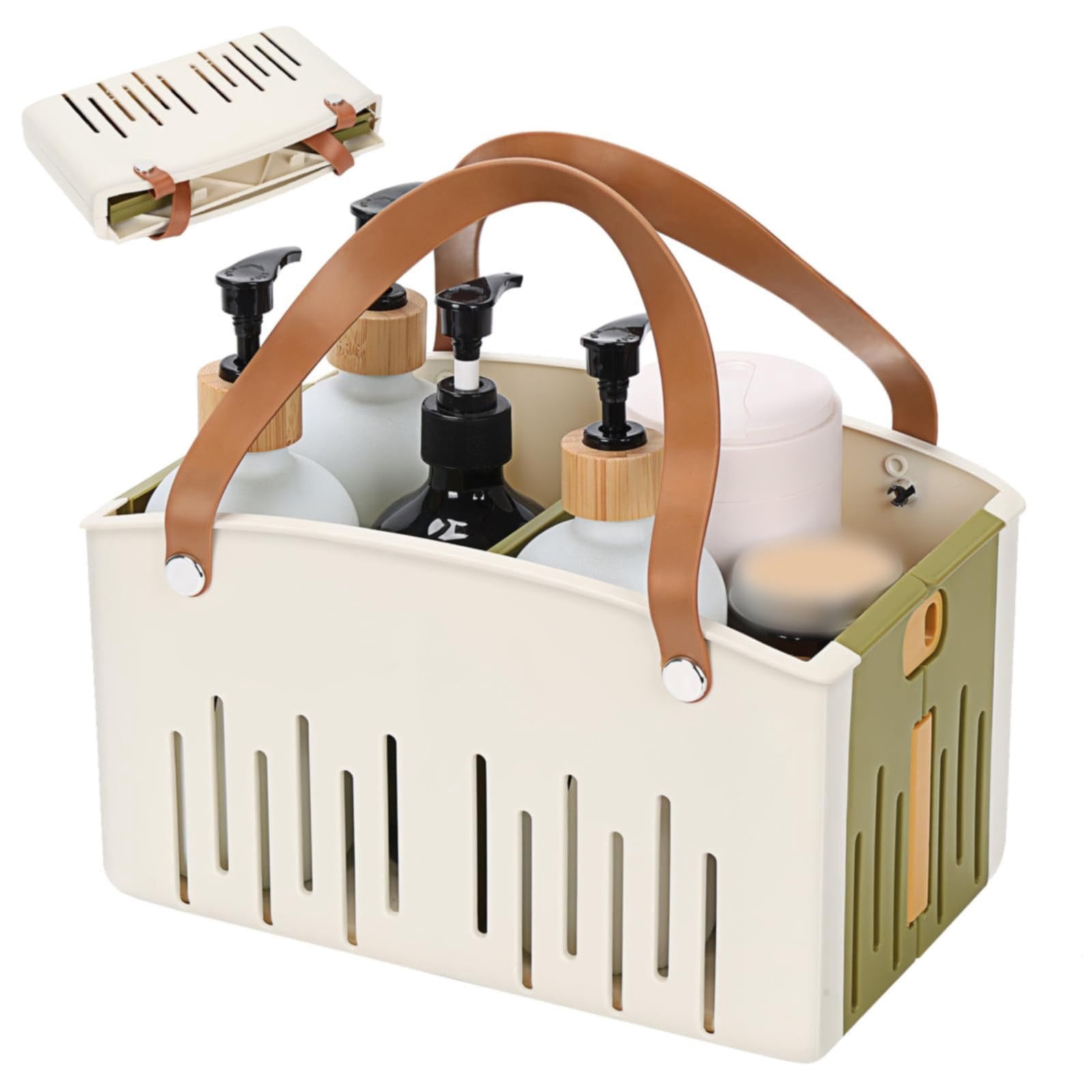 Portable Shower Caddy Basket, Plastic Collapsible Cleaning Organizer, Storage Tote with Handle, Removable Divider for College, Dorm Room, Camp, Gym, Dorm, Bathroom, 11.02x7.09x6.5"
