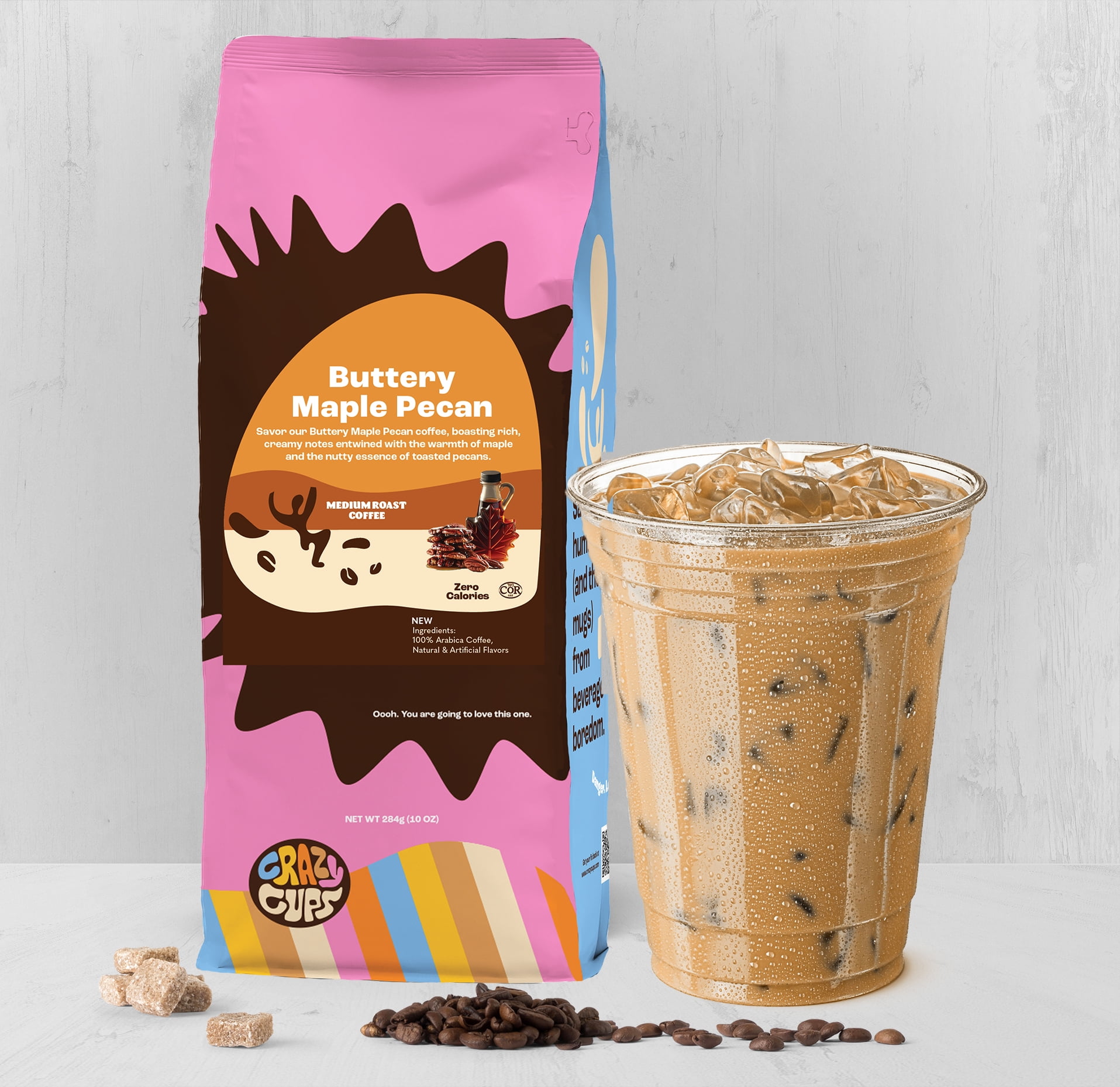 Crazy Cups Flavored Ground Coffee, Buttery Maple Pecan Coffee, For Brewing Flavored Hot or Iced Pecan Coffee, 10oz (3pk)