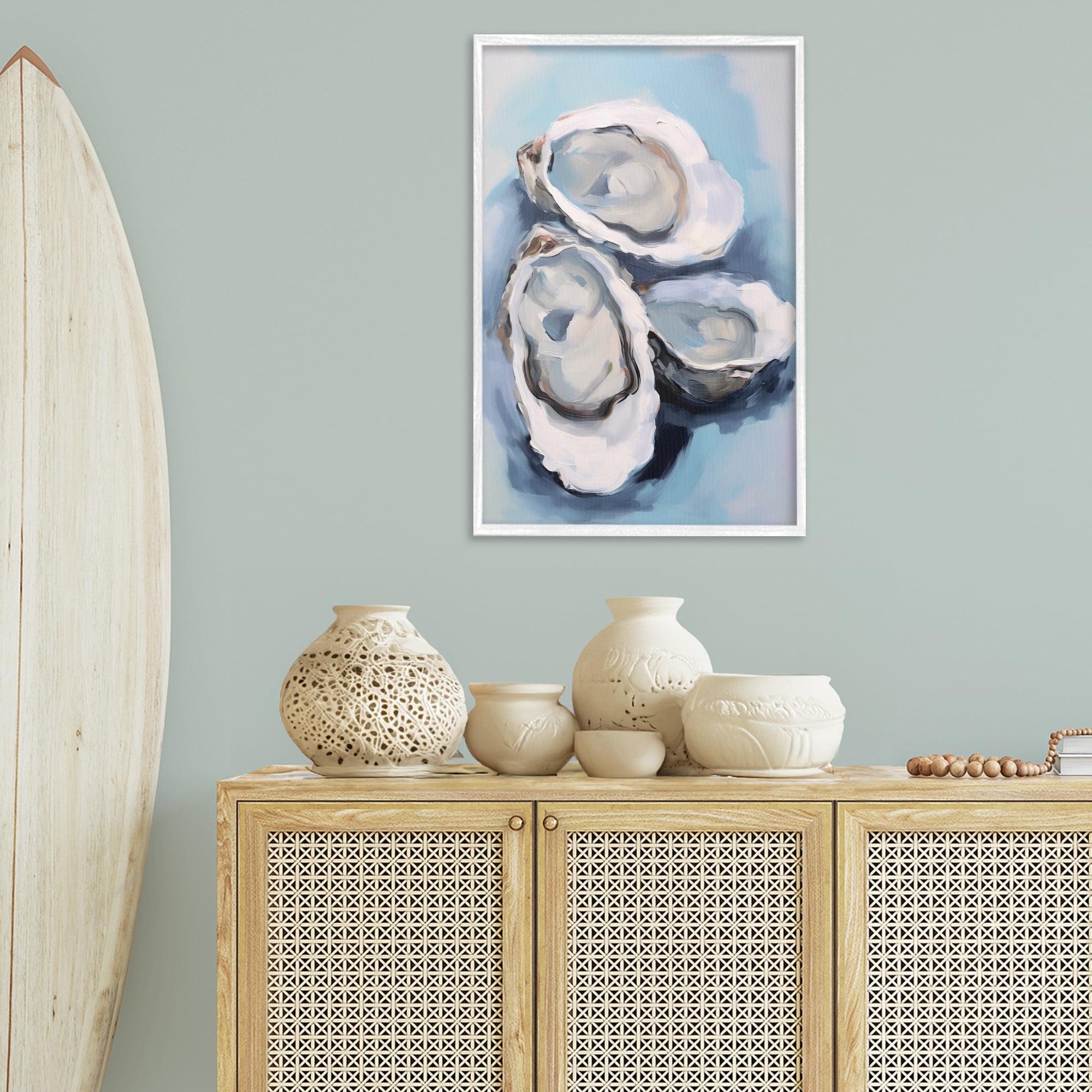Stupell Industries Three Oyster Seashells Animals & Insects Painting White Framed Art Print Wall Art, 20 x 30