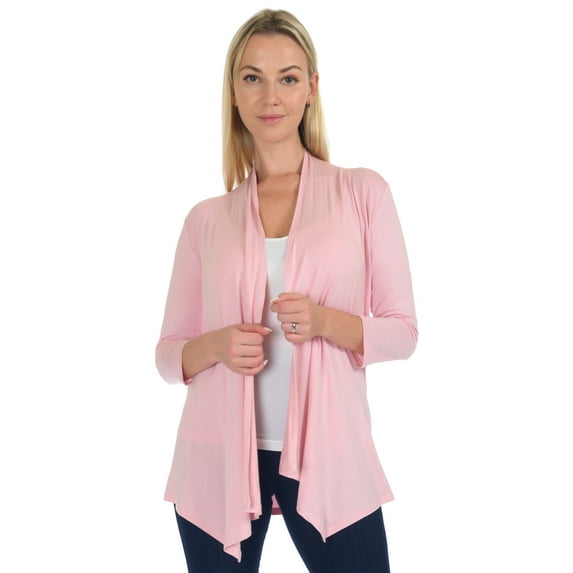 Simply Ravishing Women's Basic Assymetrical 3/4 Sleeve Open Drape Cardigan, 4X, Dust Pink