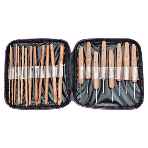 20PCS Bamboo Crochet DIY Hand Crochet Tool Carbonized Bamboo Handle Crochet Sweater Needle Set