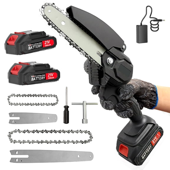 YUIECHER Mini Chainsaw, Cordless Electric 4" & 6" Pruning Saw with 2 Batteries and Charger for Tree Trimming