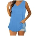 thumbnail image 1 of Tiweut Women's Blouses Solid Color Loose Fit Sleeveless V Neck Summer Lady T-Shirts Blue, 1 of 5