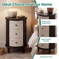 thumbnail image 5 of FOROUTIA Farmhouse Round Storage Cabinet with 3 Drawers, Carved Wood Nightstand, Vintage Accent Chest for Bedroom Living Room, Black, 5 of 7