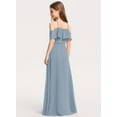 thumbnail image 2 of Drtj 2-14T Kids Teens Junior Bridesmaid Flower Girl Dresses Cascading Ruffles A-line Cold Shoulder Halter Floor-Length Chiffon, 2 of 5