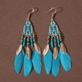 thumbnail image 2 of 1 Pair Women Hook Earring Beaded Feather Decor Retro Bohemian Ethnic Style Tassel Waterdrop Pendant Vacation Beach Hanging Earring Ear Jewelry -Lake Blue, 2 of 8