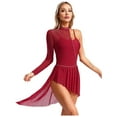 thumbnail image 3 of TiaoBug Women's Lyrical Ballet Contemporary Dance Ice Skating Asymmetrical Dress Burgundy L, 3 of 7