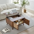 thumbnail image 6 of YOCWO Wood Lift Top Coffee Table with Hidden Compartments for Storage, Linen Square Coffee Table with 2 Doors for Living Room, Walnut, 6 of 7