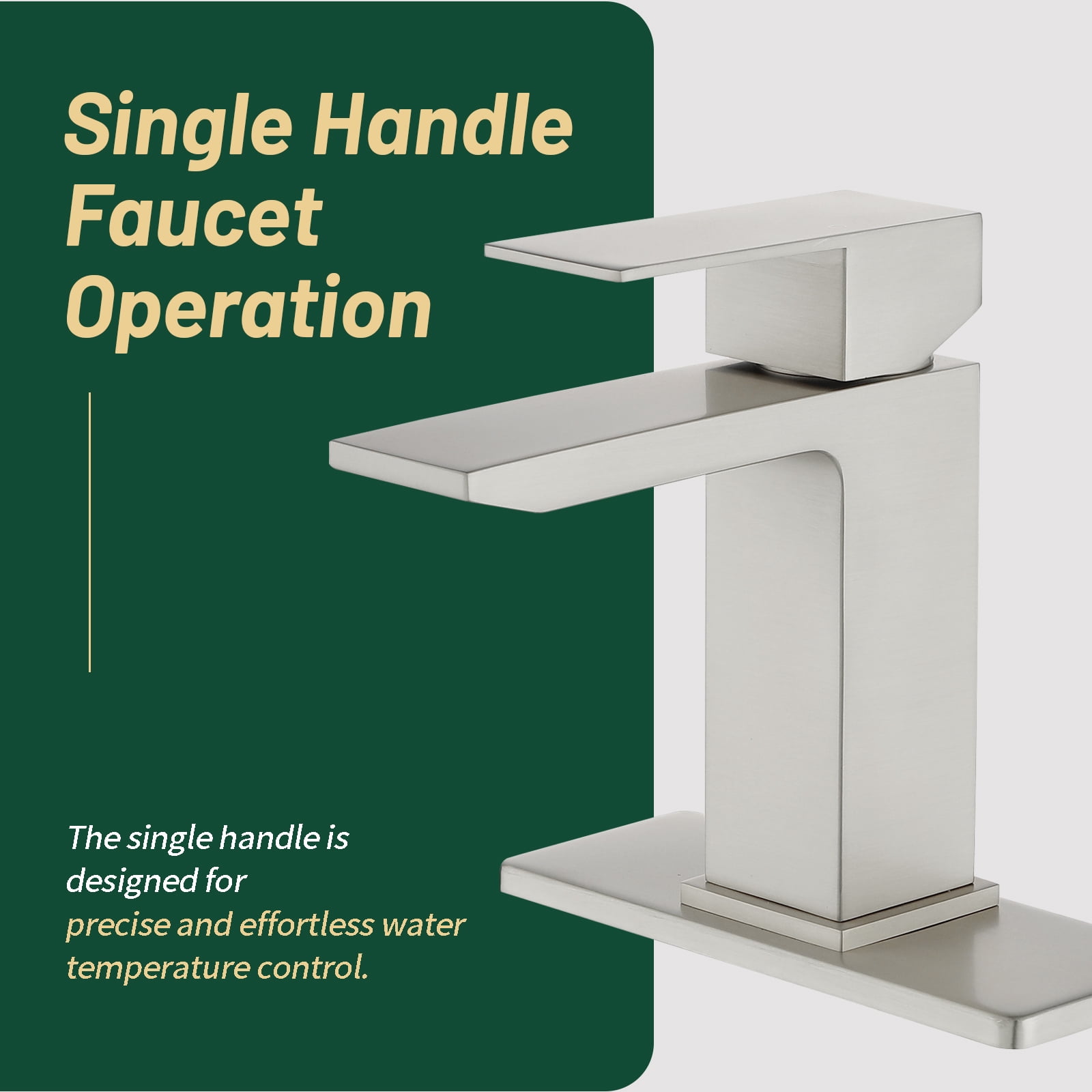 Cobbe Single-Handle Bathroom Sink Faucet for Vanity Waterfall Spout Design Single-Hole Installation With Pop-Up Drain Brushed Nickel