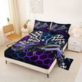 thumbnail image 2 of Erosebridal Speed Sports Car Full Size Sheets for Kids Boys, Neon Purple Honeycomb Bed Sheets, 1 Flat Sheet, 1 Fitted Sheet and 2 Pillowcases, 2 of 5