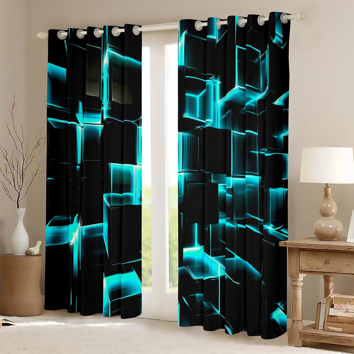Erosebridal Buffalo Plaid Curtains and Drapes (38Wx54L),Geometric Grid 30%-50% Blackout Curtains for Bedroom,Curtains for Living Room,Teenager Bedroom Decor