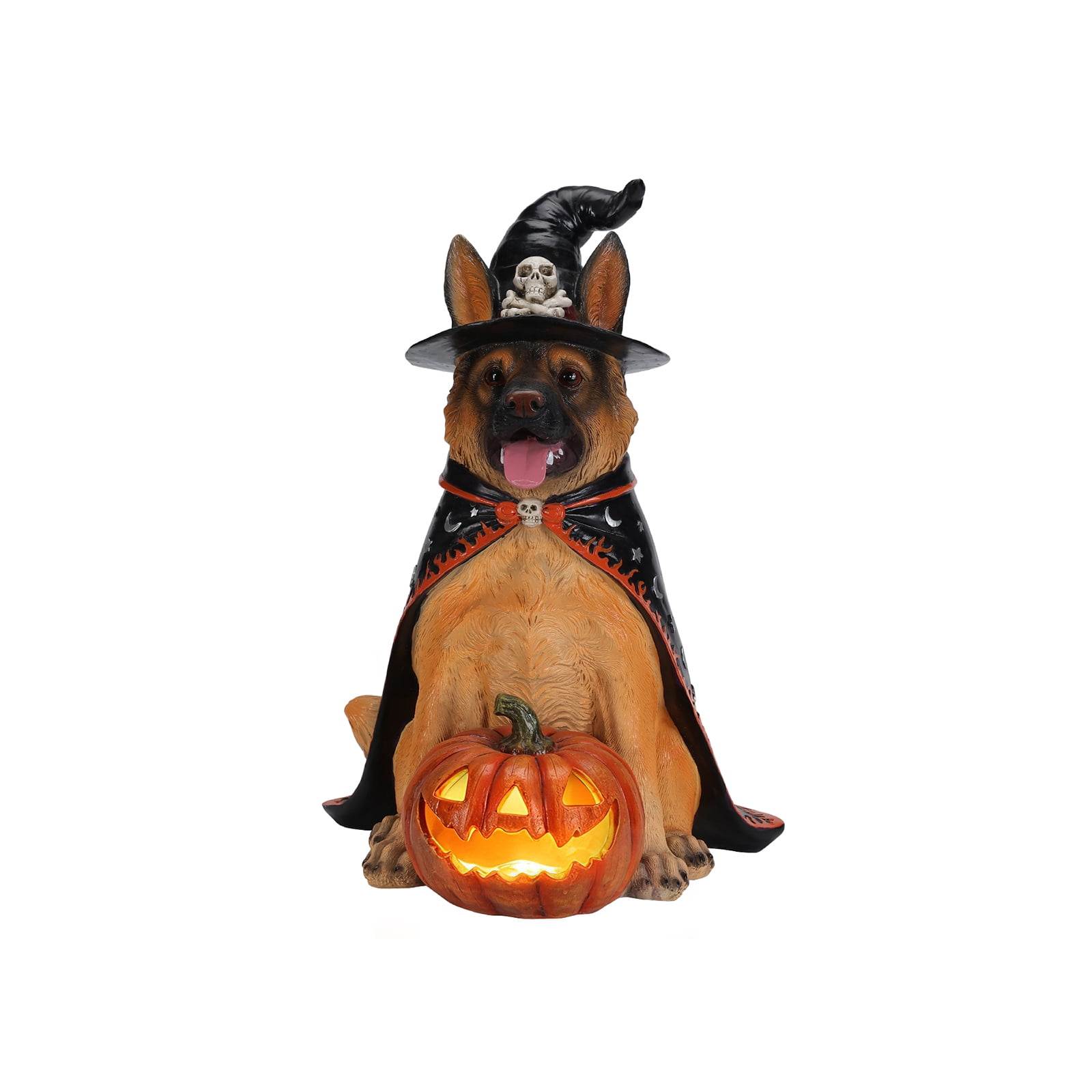 Alvantor Halloween Dog Decorations Shepherd Dog Figurine with Witch Hat & Pumpkin