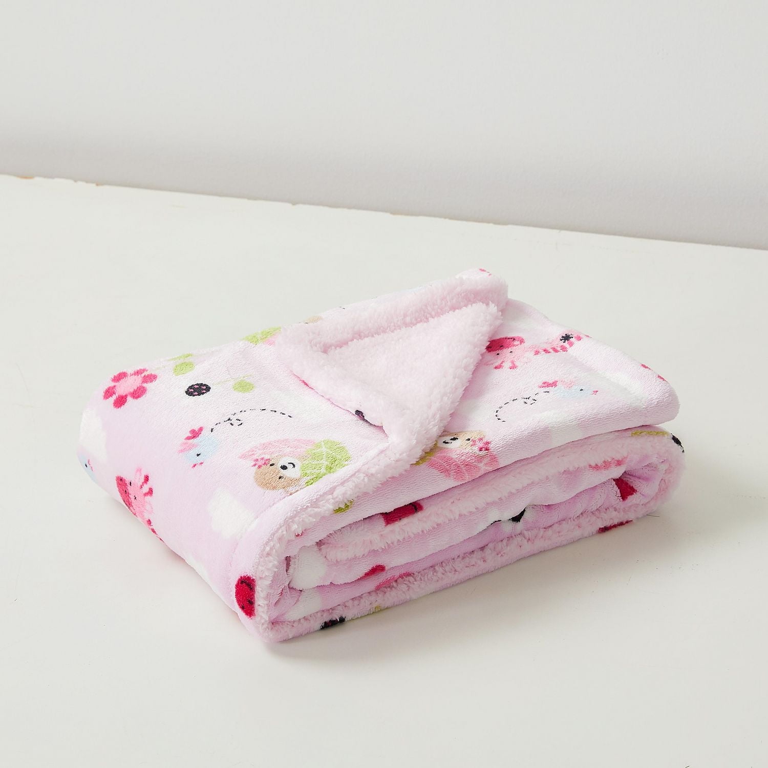 Couverture réversible en flanelle polaire Sherpa pour enfants, motif girafe et singe avec base rose, 76 x 101 cm, motif brun, vert et rose