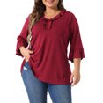 thumbnail image 2 of DARING DIVA Women's Plus Ruffle V Neck Tunic Dressy Top 4X Burgundy, 2 of 6