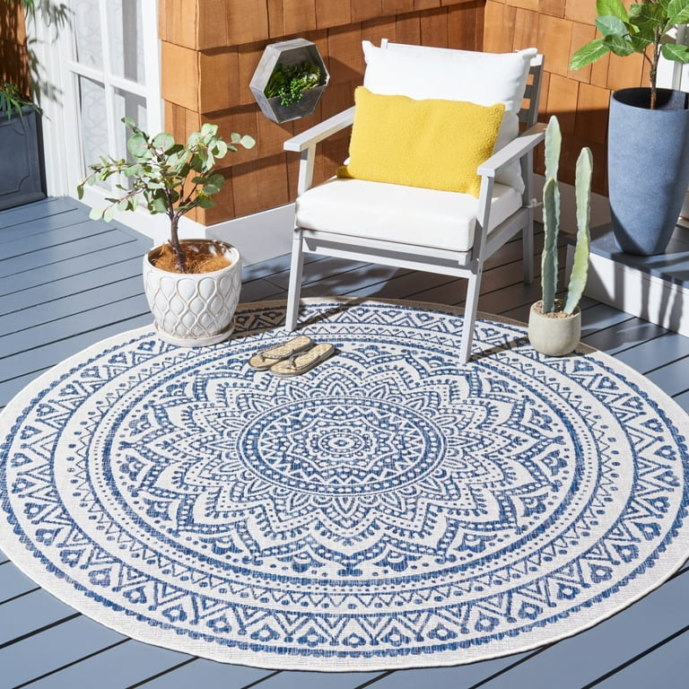 2' X 6' Ivory And Blue Floral Indoor Outdoor Area Rug 2' X 6' Ivory And Blue Floral Indoor Outdoor Area Rug