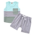thumbnail image 3 of GYRATEDREAM Toddler Baby Boy Summer Shorts Set Sleeveless Patchwork Camisole Tank Top Vest and Jogger Shorts Outfit 2Pcs for 4-5Y, 3 of 5