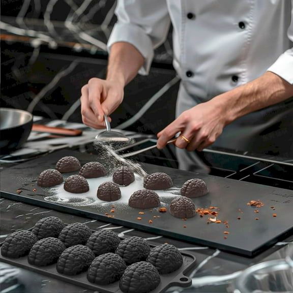 Ikeay 10-Cavity Brain Silicone Mold, Halloween Skeleton Cake Cupcake Pan for Decorating, Reusable And Heat Resistant