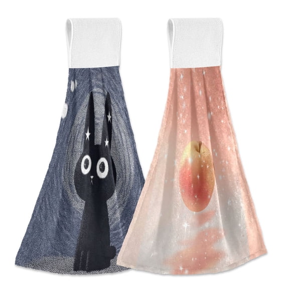 IAUYY Kitchen Hanging Towels Set of 2 100% Polyester Absorbent, Super Soft Hand Towels with Hanging Loops for Bathroom Kitchen Furry Dreamlike Atmosphere